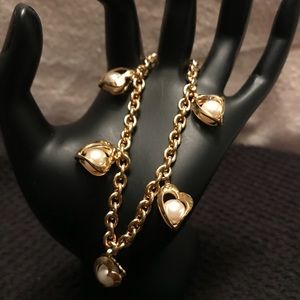 Vintage Gold Toned Heart Caged Pearl Bracelet
